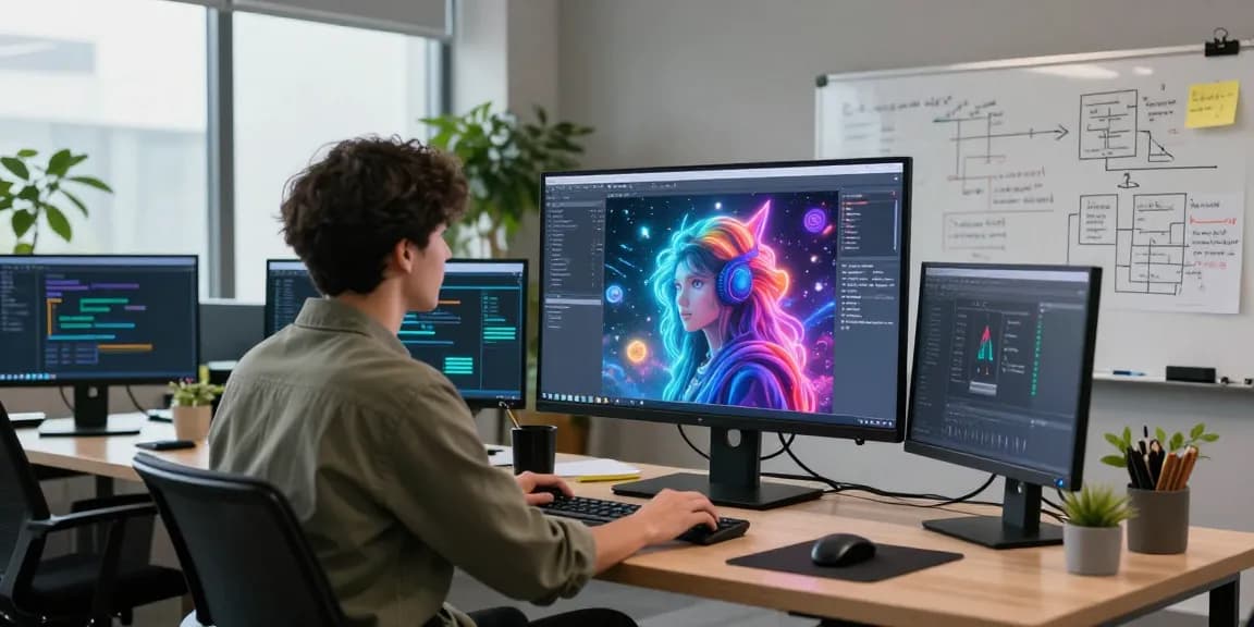 Exploring juicy ai technology in a modern digital workspace with vibrant AI-generated art and collaborative elements.