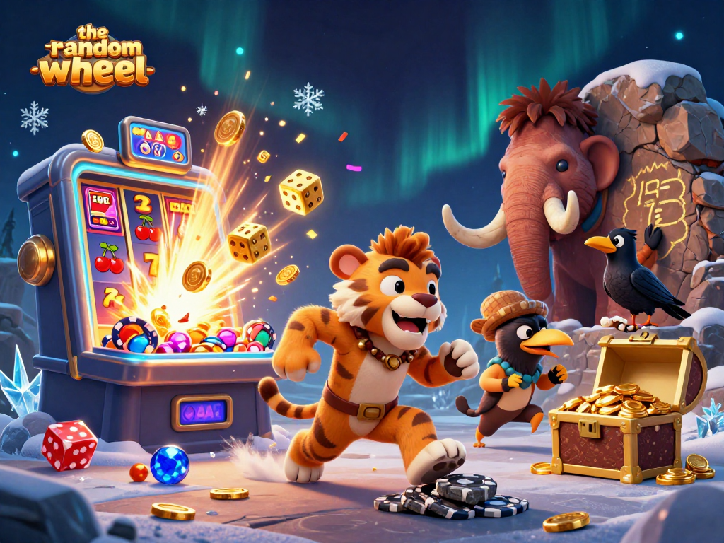 Spin the reels with the-random-wheel for thrilling wins in a vibrant 3D casino backdrop.