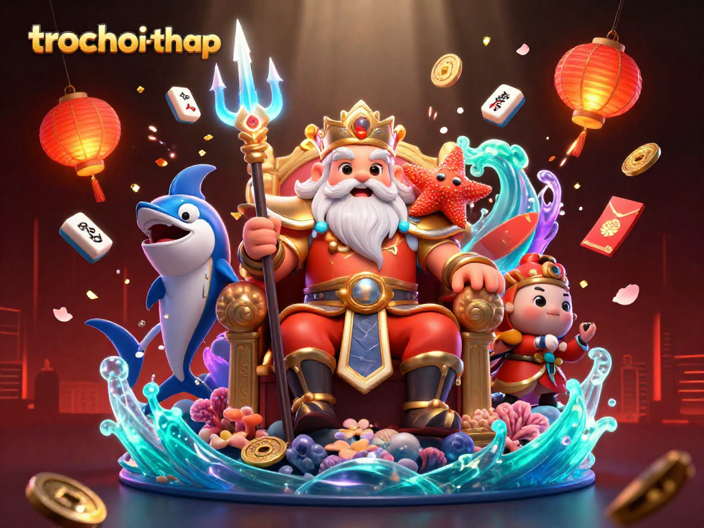 Experience intense gameplay with trochoi-thap featuring Neptune and samurai in a vibrant casino scene.