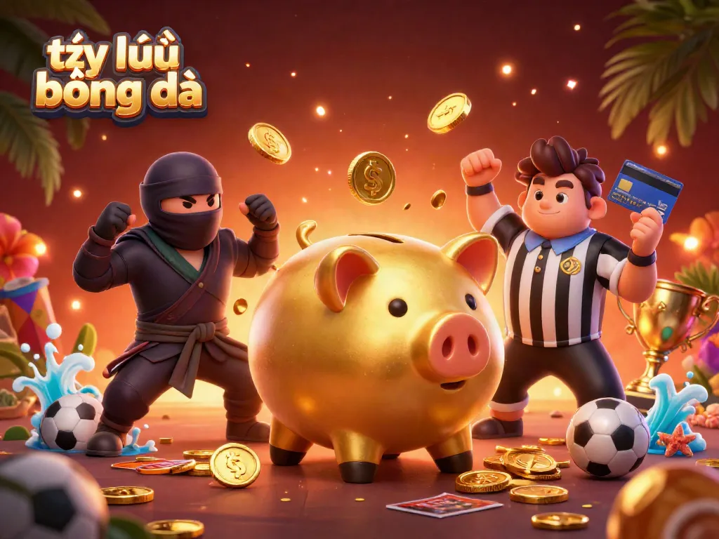 Experience the excitement of tỷ lệ bóng đá with dynamic characters and sports betting elements illustrated in 3D.