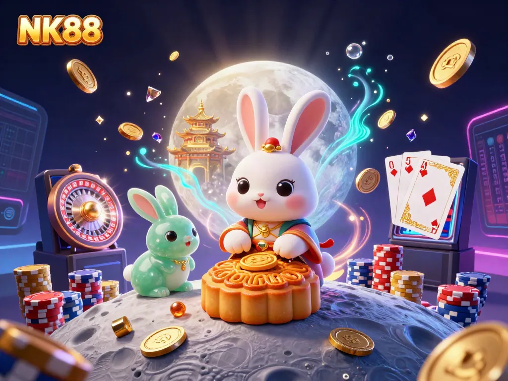 Experience thrilling gameplay with NK88 featuring a moon rabbit and casino elements.