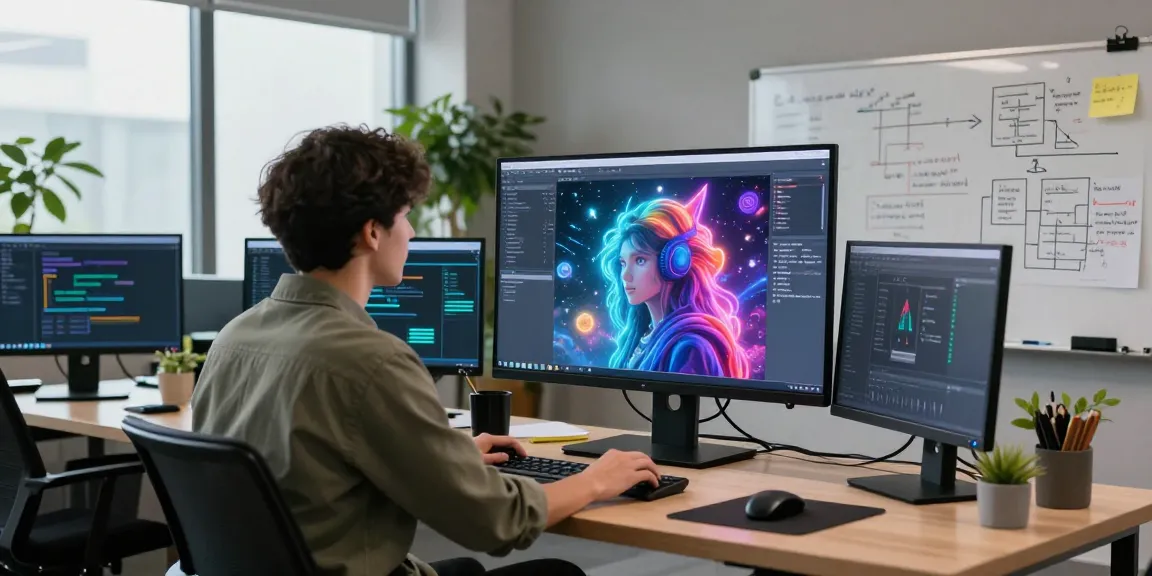 Exploring juicy ai technology in a modern digital workspace with vibrant AI-generated art and collaborative elements.