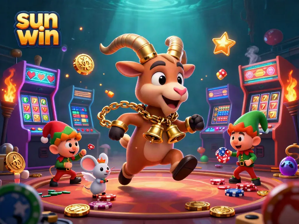 Engage in exciting games at sun win, featuring a lively casino scene with animated characters and vibrant visuals.