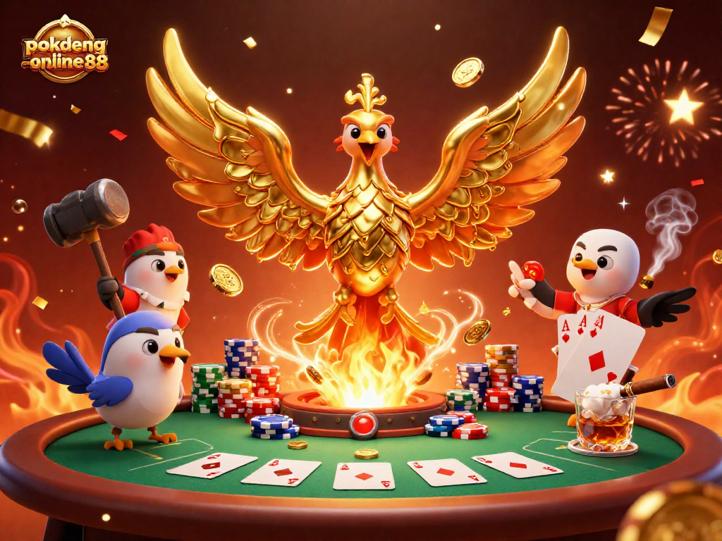 Experience thrilling gameplay at pokdeng-online88 with a dynamic poker scene richly illustrated.