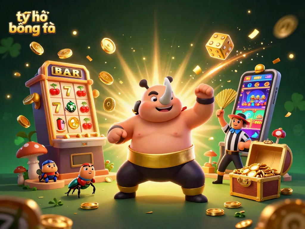 Experience thrilling sports betting with tỷ lệ bóng đá in a dynamic 3D casino scene full of vibrant elements.