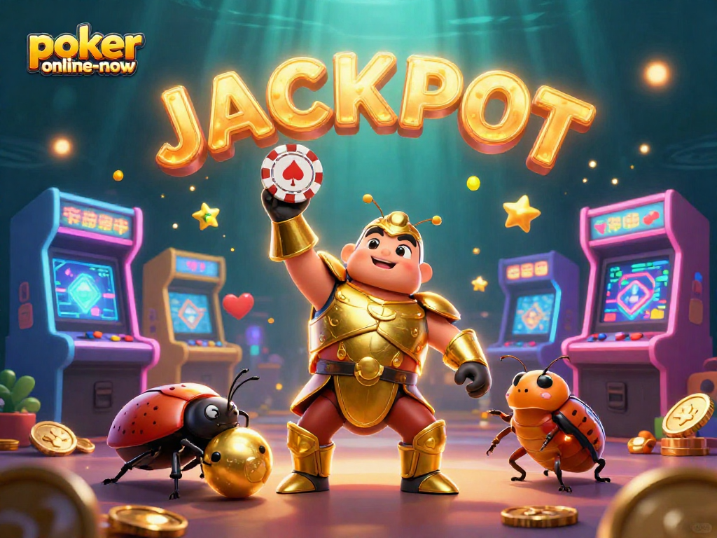 Experience victory with poker-online-now in this vibrant casino-themed 3D scene.