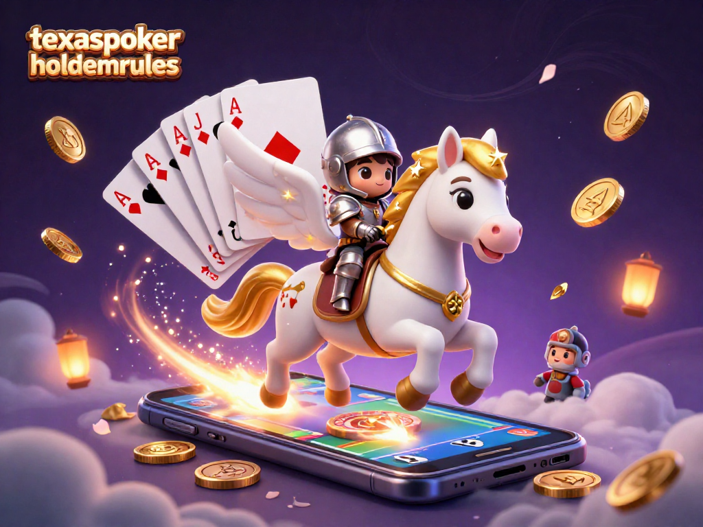 Experience the thrill of poker with texaspokerholdemrules, featuring a knight on a magical horse amid casino elements.