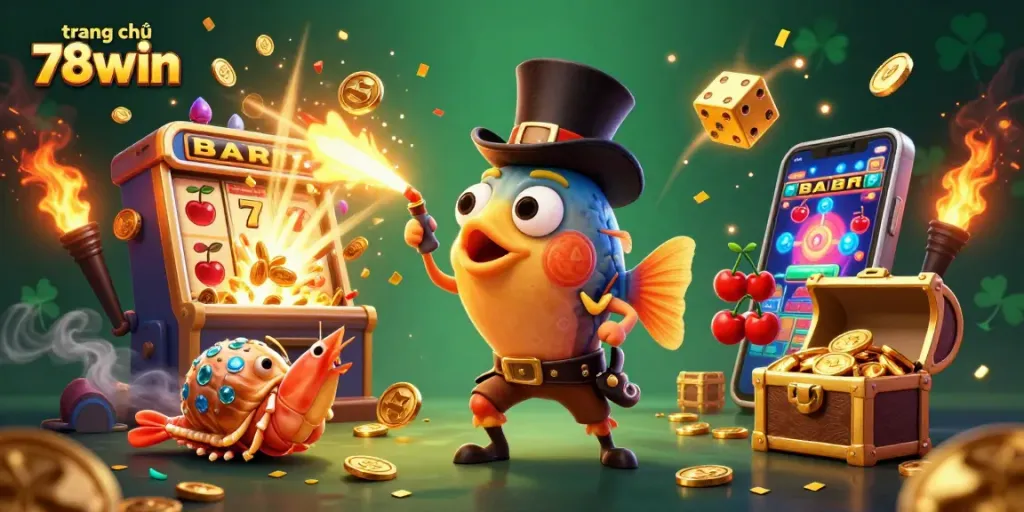 Experience the excitement at trang chủ 78win with a vibrant casino-themed 3D illustration.