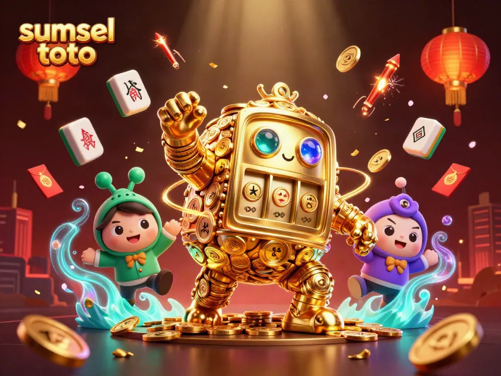 Engage with sumsel toto's golden golem amidst vibrant casino elements, showcasing immersive gambling scenarios.
