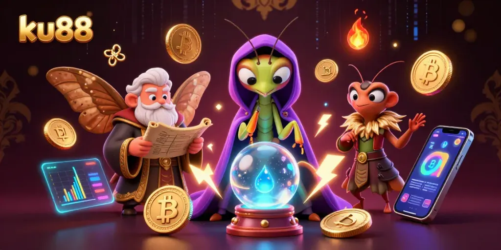 Engage with ku88's thrilling betting experience through a captivating illustration of mystical characters.