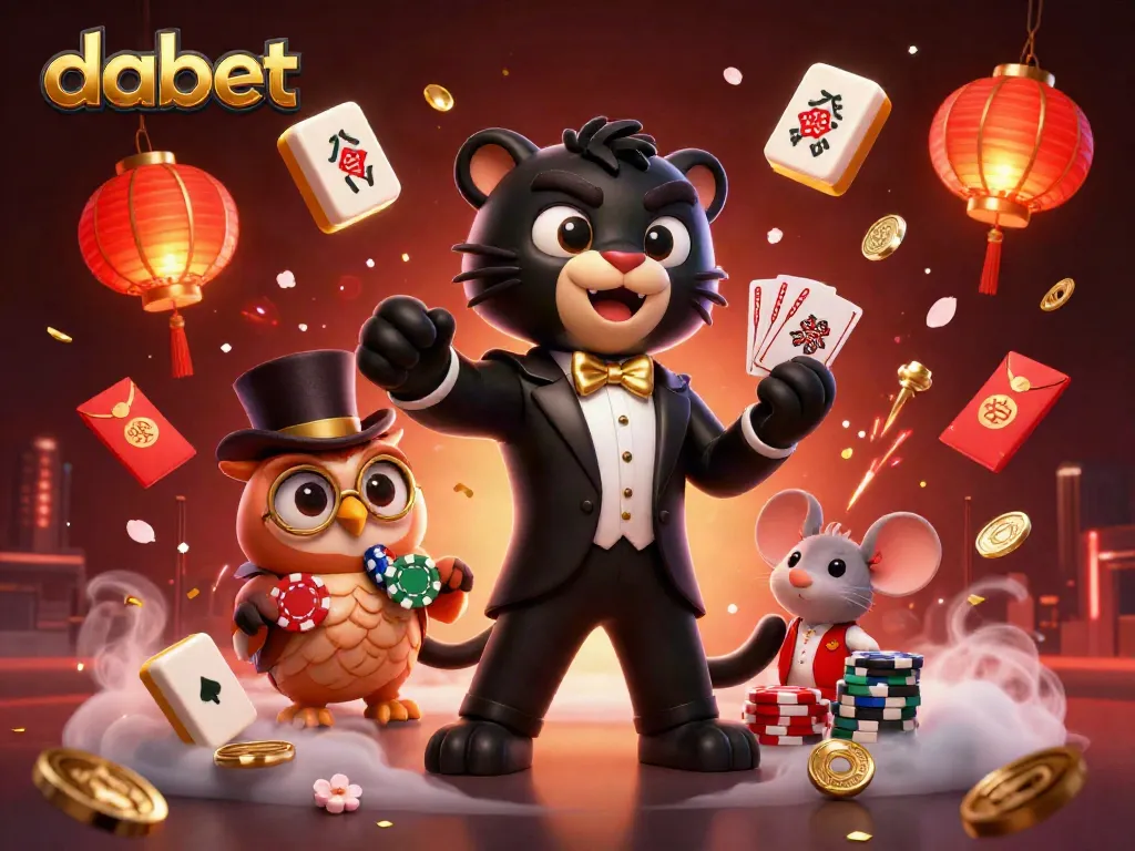 Engaging dabet scene featuring a stylish panther dealing cards and a lucky owl with poker chips.