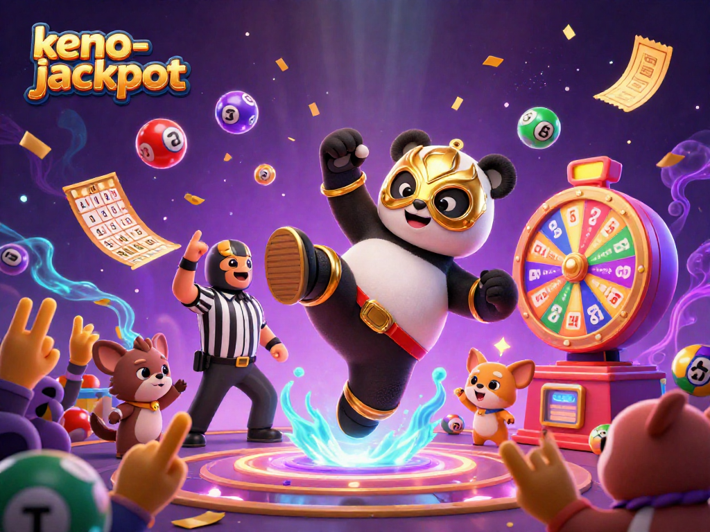 Keno-jackpot game scene featuring action-packed characters and vibrant gambling elements