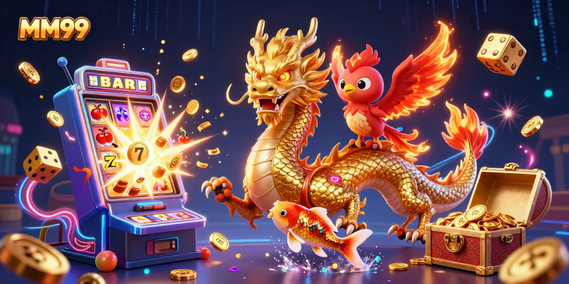 Experience the excitement of MM99 with a dragon, phoenix, and jackpot elements in vibrant 3D