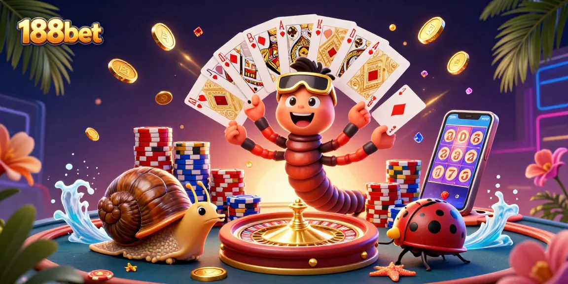 Engage with 188bet's exciting gameplay featuring a lively casino scene with animated characters and vibrant game elements.