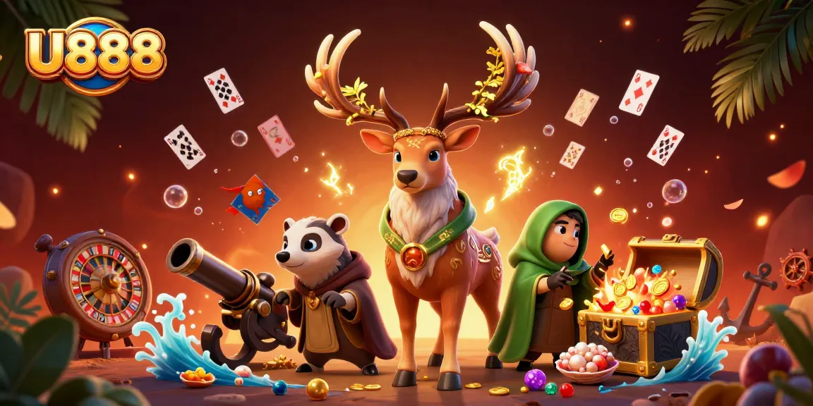 Experience winning strategies with U888's vibrant casino-themed illustration featuring dynamic game elements.