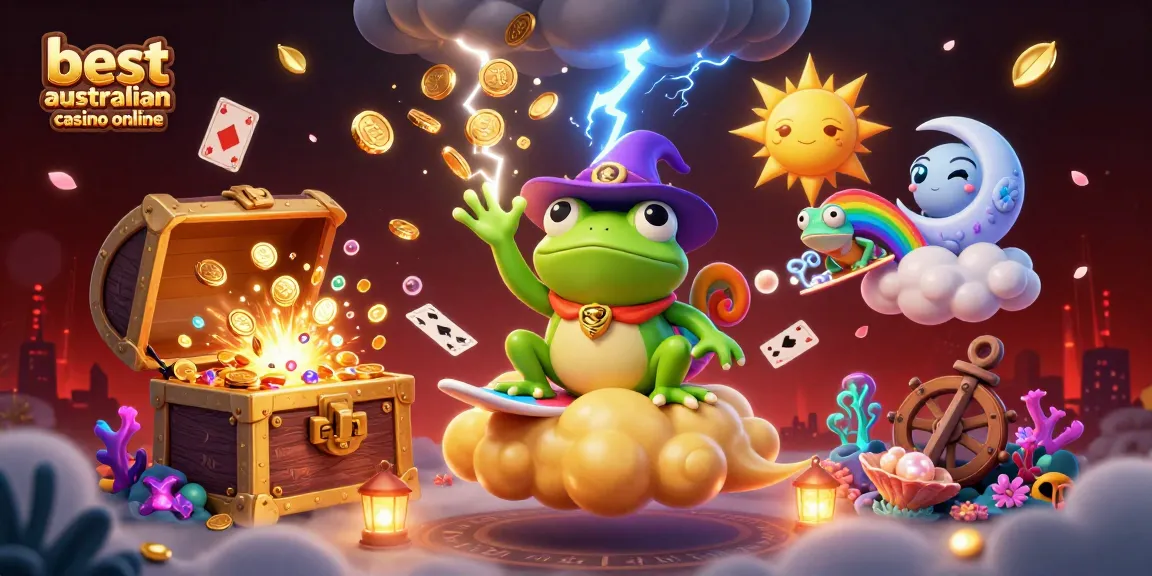 Engage with the best australian casino online in a dynamic 3D illustration featuring mythical characters and gaming elements.