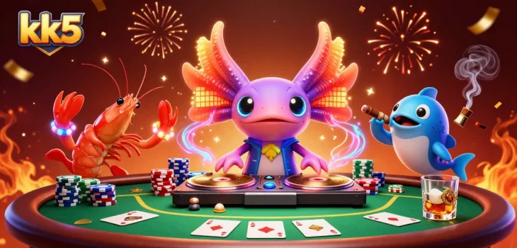 Experience the thrill of kk5, where neon DJ and vibrant sea life engage in a lively casino party scene.
