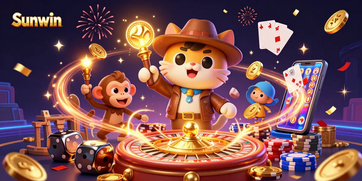 Engage in thrilling gameplay at Sunwin with a vibrant casino adventure illustration featuring golden artifacts and rewards.