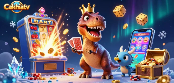 Cakhiatv showcases exciting casino adventures with a T-Rex, highlighting dynamic gaming elements.