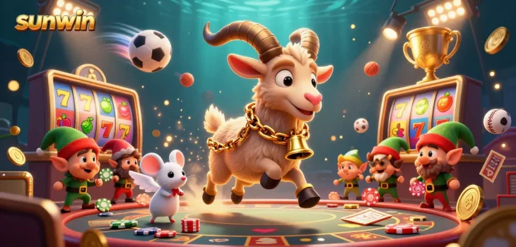 Experience the thrill of winning with sunwin in this vibrant 3D casino scene.