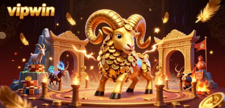 Engage with vipwin's thrilling virtual experiences featuring a golden ram at a dynamic battle arena.