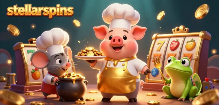 Experience stellarspins with engaging slot reels and vibrant characters in a casino atmosphere.