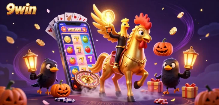 Experience thrilling wins at 9win with a vibrant casino scene featuring slot games and rich visuals.
