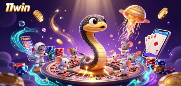 Betting with the brand 11win in a dynamic casino scene with a cosmic theme.