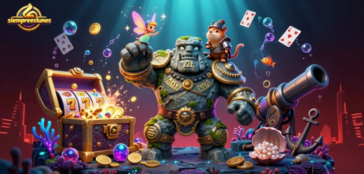 Experience thrilling gaming at siempreeslunes with a dynamic 3D scene showcasing unforgettable casino adventures.